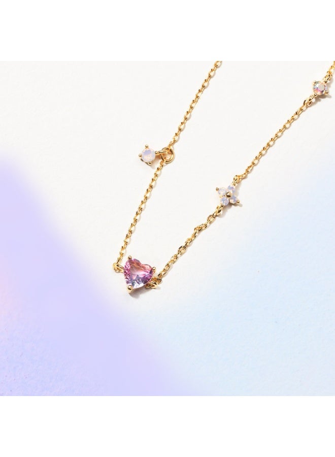 Gold bracelet with gold-plated zircon inlay. Party dress accessories. Gold pink love women's gift. Allergy resistant. - Image 5