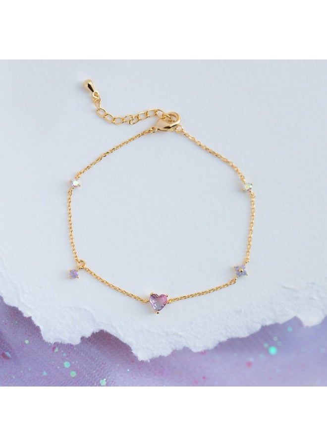 Gold bracelet with gold-plated zircon inlay. Party dress accessories. Gold pink love women's gift. Allergy resistant. - Image 4