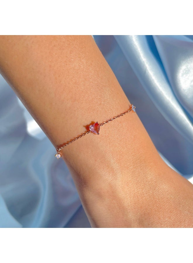 Gold bracelet with gold-plated zircon inlay. Party dress accessories. Gold pink love women's gift. Allergy resistant. - Image 1