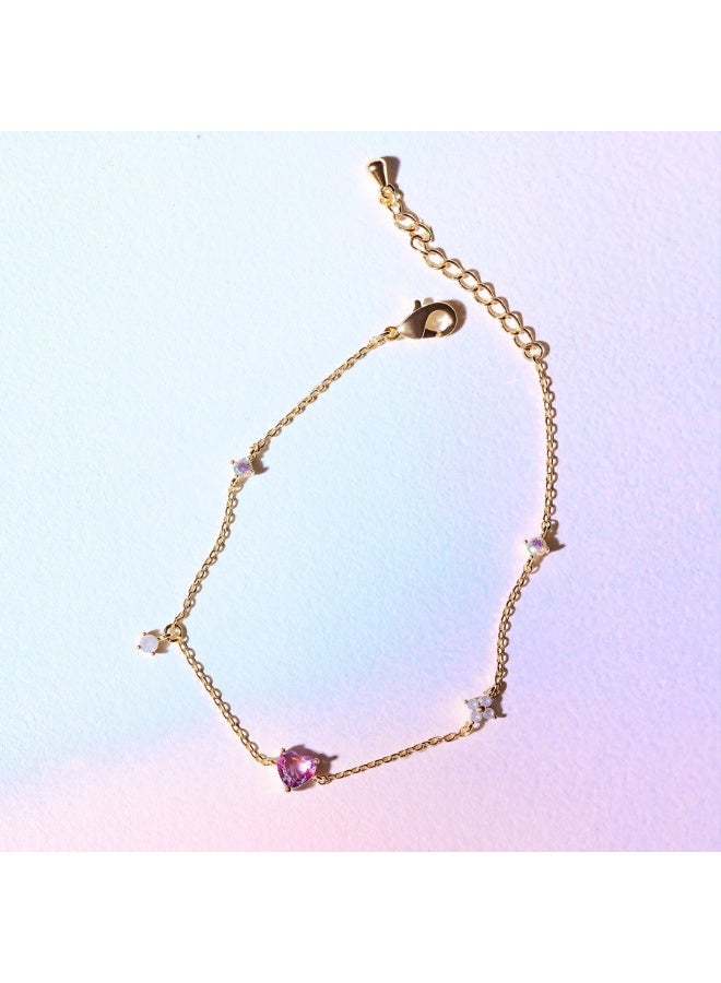 Gold bracelet with gold-plated zircon inlay. Party dress accessories. Gold pink love women's gift. Allergy resistant. - Image 2