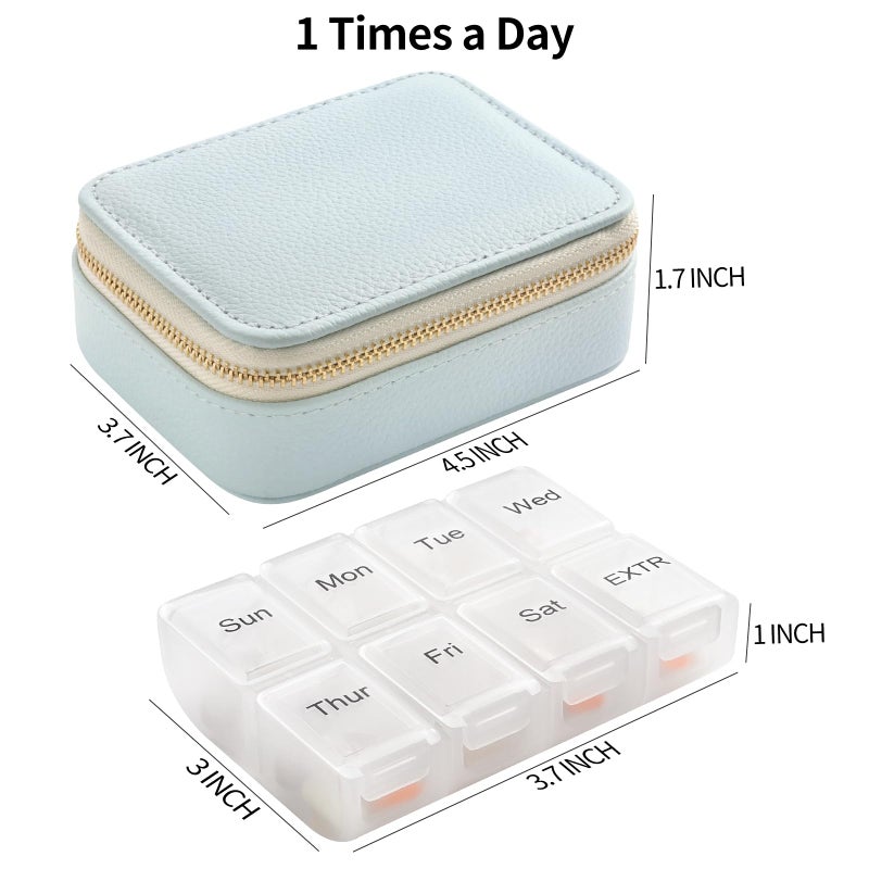 NGVRC Genuine Leather Travel Pill Organizer Box Case 1 Times a Day for Purse for Women, Cute Medicine Pill Holder Containers for Vitamin Small Weekly Daily 7 Day Am Pm Pill Organizer(Purple) - Image 3