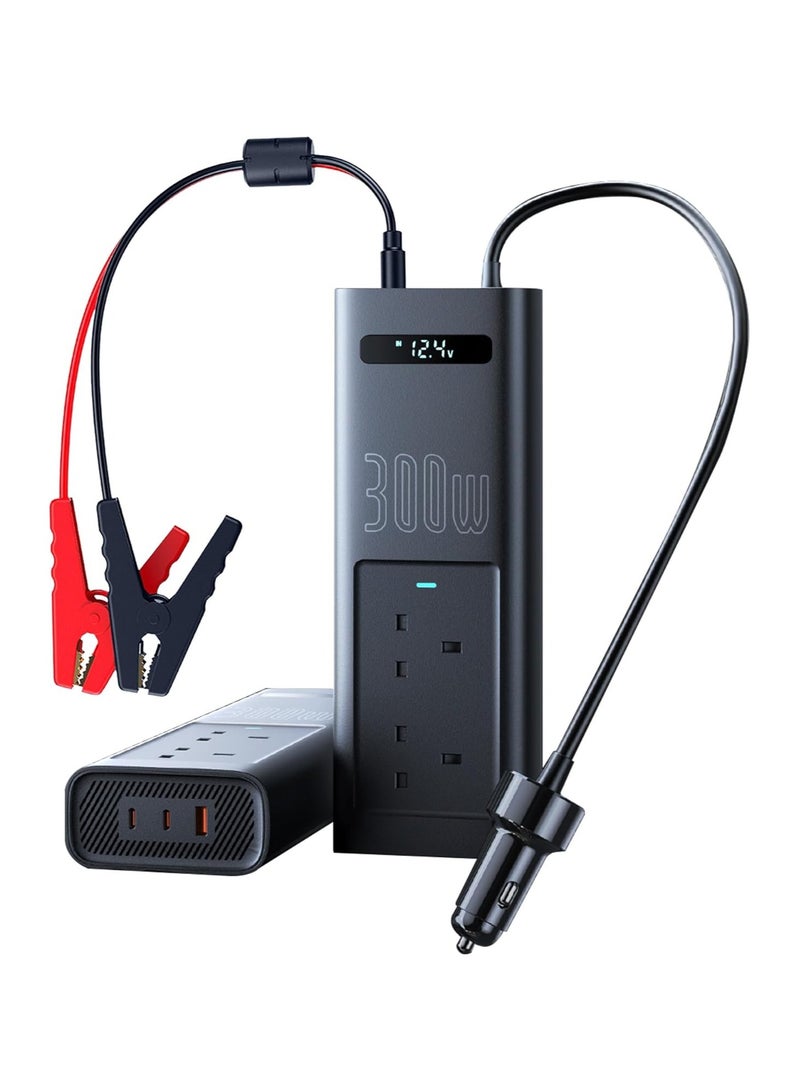 Baseus Baseus 300W Car Power Inverter, 12V-24V DC to 200V-240V AC Car Adapter for Plug Outlet, Car Converter with Dual AC Outlets, 2 Type C ports 1 USB 3.0 Port for Laptop, SmartPhones, Small Appliances, etc  - Image 1