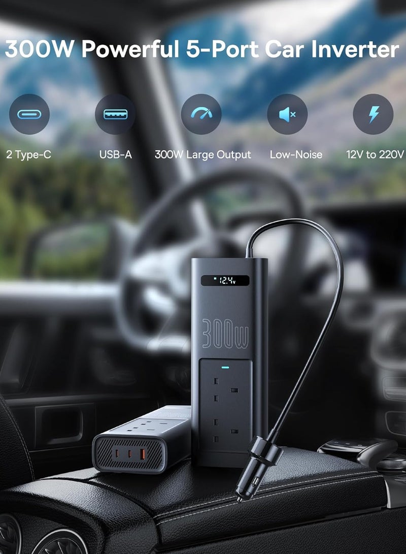 Baseus Baseus 300W Car Power Inverter, 12V-24V DC to 200V-240V AC Car Adapter for Plug Outlet, Car Converter with Dual AC Outlets, 2 Type C ports 1 USB 3.0 Port for Laptop, SmartPhones, Small Appliances, etc  - Image 4