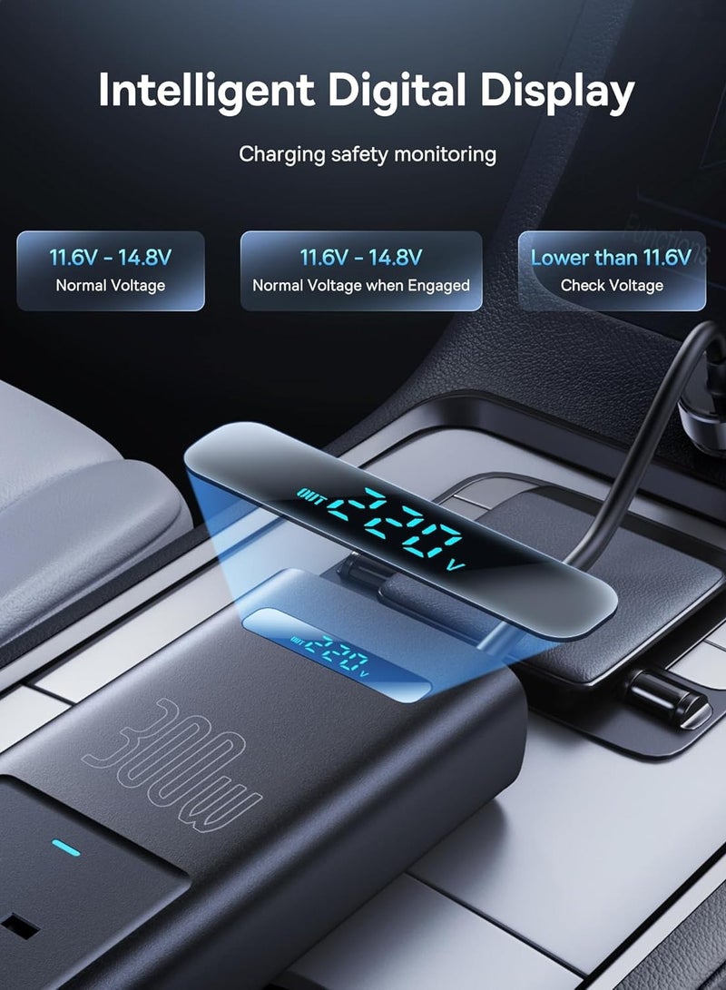 Baseus Baseus 300W Car Power Inverter, 12V-24V DC to 200V-240V AC Car Adapter for Plug Outlet, Car Converter with Dual AC Outlets, 2 Type C ports 1 USB 3.0 Port for Laptop, SmartPhones, Small Appliances, etc  - Image 5