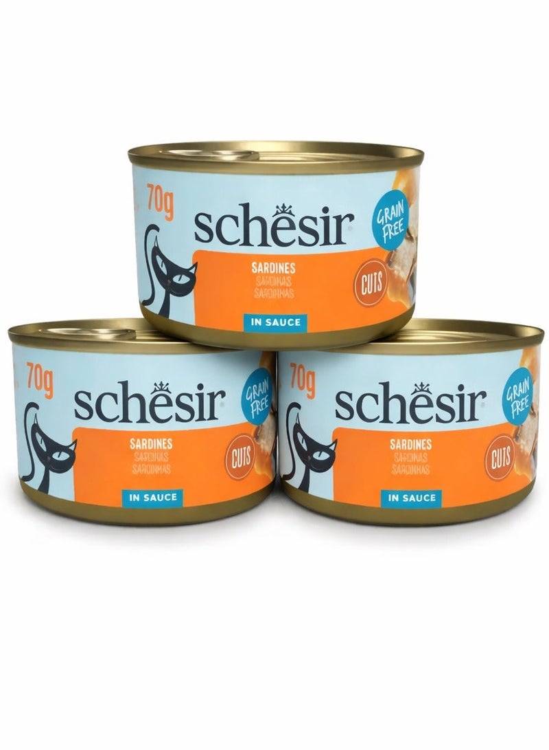 شيسر طعام القطط الرطب من شيزر مع شرائح السردين في الصلصة- 3 علب، حجم كل علبة 70 غرام - Image 1