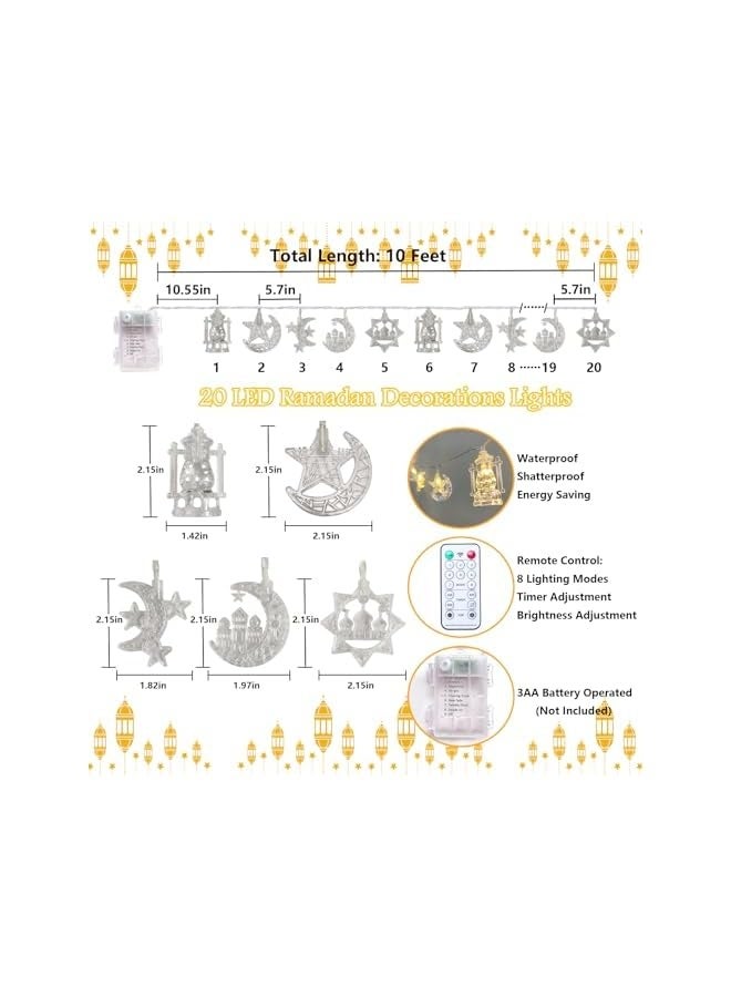 NIBEMINENT Ramadan Eid String Lights Battery Operated, 10Ft 20 LED Eid Moon Star Castle Lantern Lights with Remote Timer, Eid Al Adha Mubarak Decoration Lights for Home Bedroom Wedding Birthday Patio Decor  - Image 2