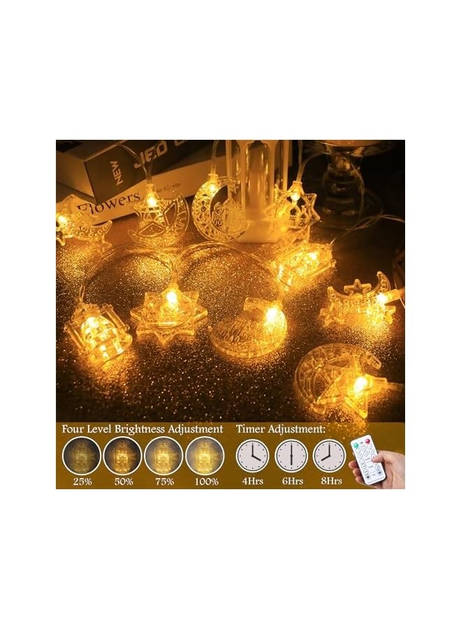 NIBEMINENT Ramadan Eid String Lights Battery Operated, 10Ft 20 LED Eid Moon Star Castle Lantern Lights with Remote Timer, Eid Al Adha Mubarak Decoration Lights for Home Bedroom Wedding Birthday Patio Decor  - Image 3