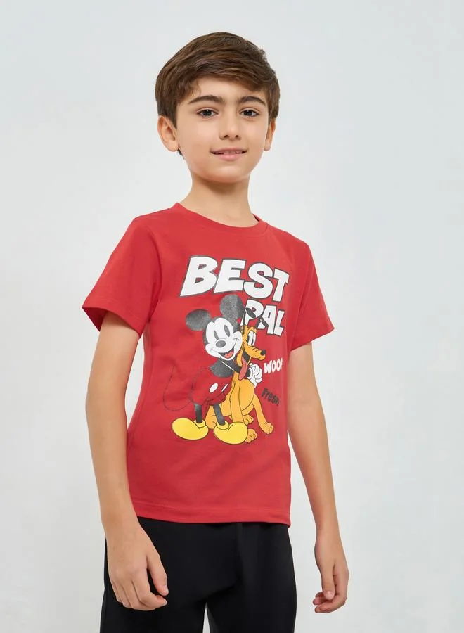 Styli Boys Red Mickey Mouse Graphic T-Shirt