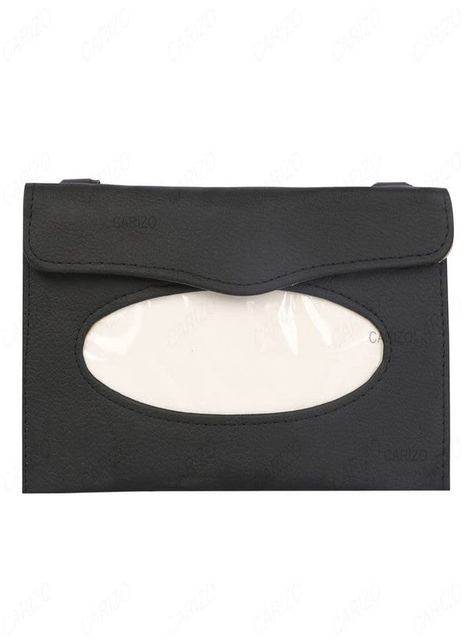 CARIZO Sun Visor Car Tissue Holder, Car Mask Holder, Premium Black Leather Car Mask Dispenser, Sun Visor Napkin Holder Compatible with Ford Ikon (2008-2010) - Image 1