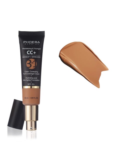 PHOERA AntiAging Color Correcting Full Coverage Cream Foundation SPF 25 Revitalizing  Younger infused Concealer with Vitamins For dark circles acne scars wrinkles  redness 180 Tan