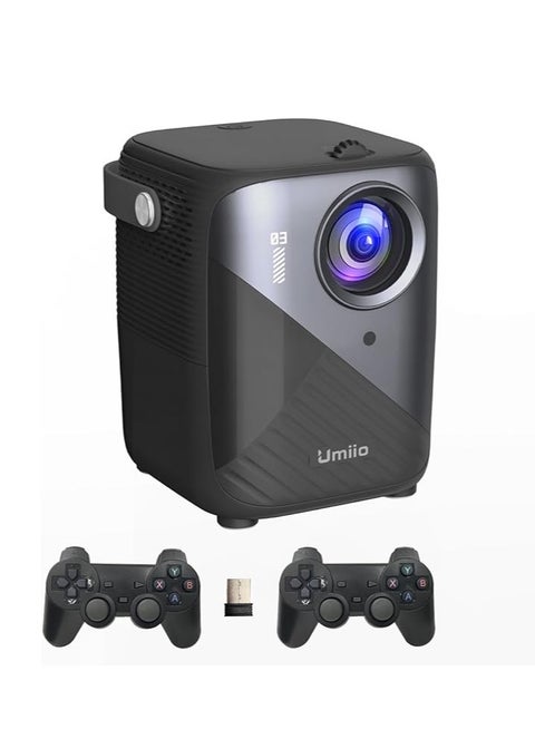 Umiio Q3 Pro WiFi Bluetooth Game 4K Resolution Portable Intelligent Projector Home Theater Video Player Projector with Dual Wireless Game Contoller Keystone Smart Projector Compatible with Android, iOS,PC, 50"-150" Screen Black