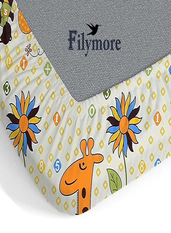 Filymore Kids Giraffe Elastic Fitted Bedsheet for Single Bed (72x36 inches), Pure Microfiber, 1 Bedsheet & 1 Pillow Covers, Fits Up to 6 inches. Available in Small Size.Cream - Image 2
