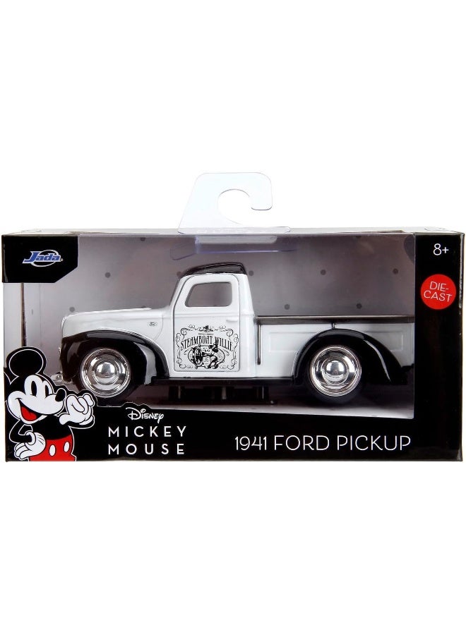 Jada Disney Mickey Mouse Steamboat Willie 1941 Ford Pickup Die-cast Truck (1:32, White/Black) - Image 1