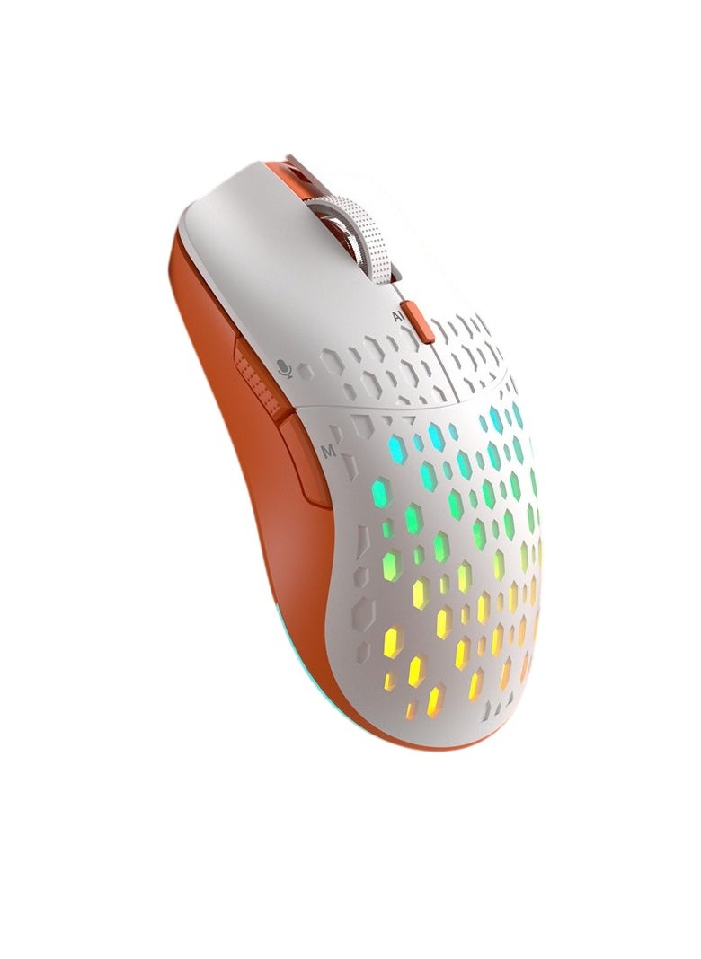 Generic AI Smart Mouse, Lightweight And Portable Gaming Mouse, Honeycomb Shell Design Wireless Bluetooth Mouse With RGB Backlight And Adjustable Dpi, (1pc, White And Orange) 