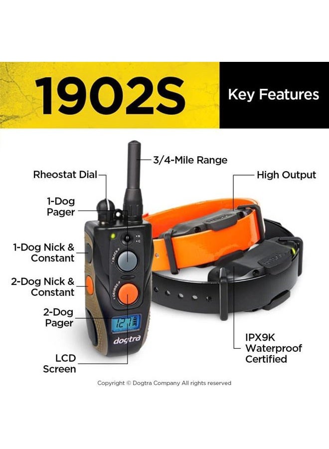 Dogtra 1902S Ergonomic 3/4-Mile IPX9K Waterproof High-Output 2-Dog Remote Dog Training E-Collar - Image 3