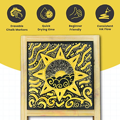 Chalkola 5 Gold Chalkboard Chalk Markers - Gold Dry Erase Markers for Blackboard, Chalkboard Signs, Windows, Glass | Variety Pack - Fine & Jumbo Size Ink Pen (1mm, 3mm, 6mm, 10mm, 15mm) - Image 4