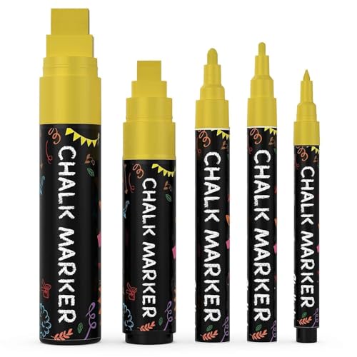 Chalkola 5 Gold Chalkboard Chalk Markers - Gold Dry Erase Markers for Blackboard, Chalkboard Signs, Windows, Glass | Variety Pack - Fine & Jumbo Size Ink Pen (1mm, 3mm, 6mm, 10mm, 15mm) - Image 1