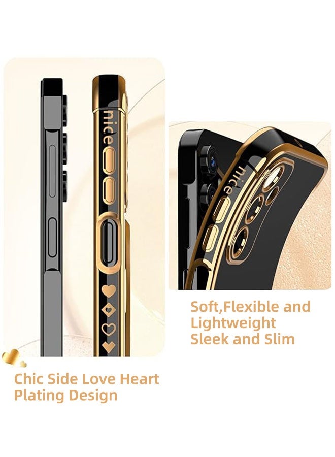 جراب بمسند على شكل قلب الحب لهاتف Samsung Galaxy A17 5G، [حافة ذهبية فاخرة مطلية] [رفيع وخفيف الوزن] جراب حماية ناعم من مادة TPU مقاوم للصدمات لهاتف Galaxy A17 5G، أسود - Image 4