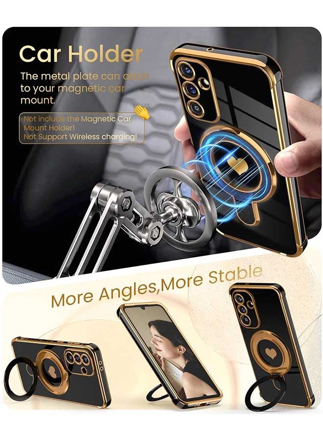 جراب بمسند على شكل قلب الحب لهاتف Samsung Galaxy A17 5G، [حافة ذهبية فاخرة مطلية] [رفيع وخفيف الوزن] جراب حماية ناعم من مادة TPU مقاوم للصدمات لهاتف Galaxy A17 5G، أسود - Image 5