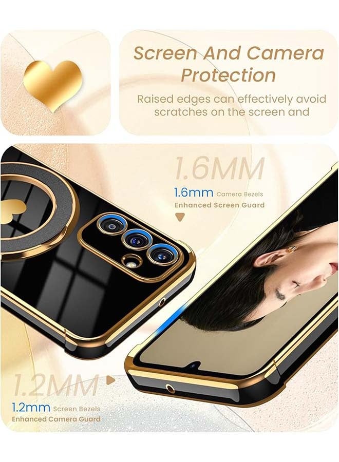 جراب بمسند على شكل قلب الحب لهاتف Samsung Galaxy A17 5G، [حافة ذهبية فاخرة مطلية] [رفيع وخفيف الوزن] جراب حماية ناعم من مادة TPU مقاوم للصدمات لهاتف Galaxy A17 5G، أسود - Image 2