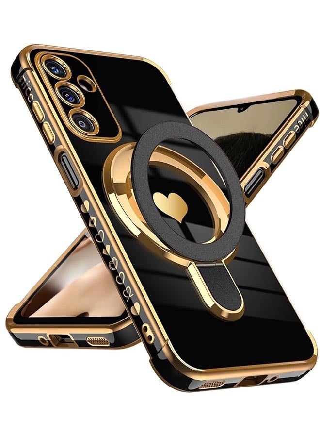 جراب بمسند على شكل قلب الحب لهاتف Samsung Galaxy A17 5G، [حافة ذهبية فاخرة مطلية] [رفيع وخفيف الوزن] جراب حماية ناعم من مادة TPU مقاوم للصدمات لهاتف Galaxy A17 5G، أسود - Image 1