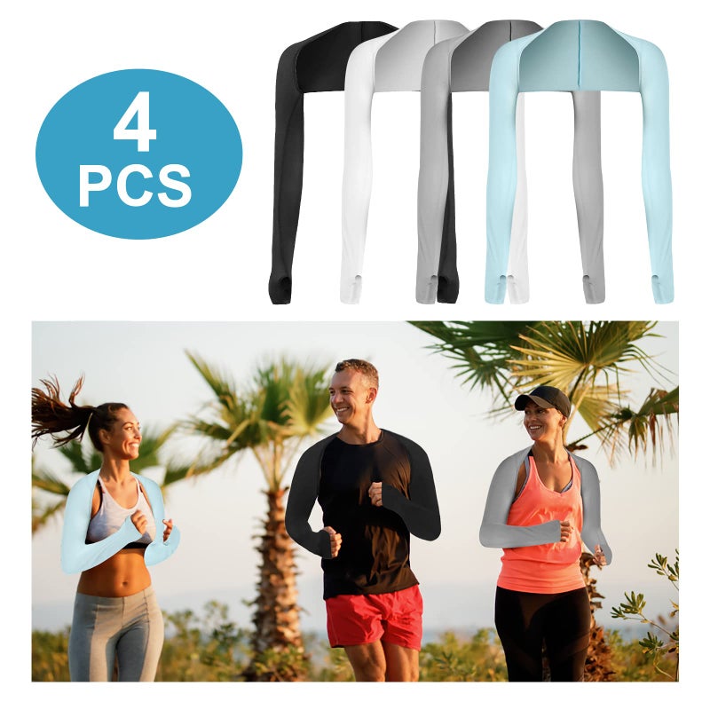 Phogary 4 Pieces Cooling Shawl Arm Sleeves Sun Uv Protection Cooler Shrug, Comfortable & Breathable Anti-UV Arm Sleeves for Women with Finger Holes for Driving Golfing Fishing Running Cycling Outdoor Activity - Image 3