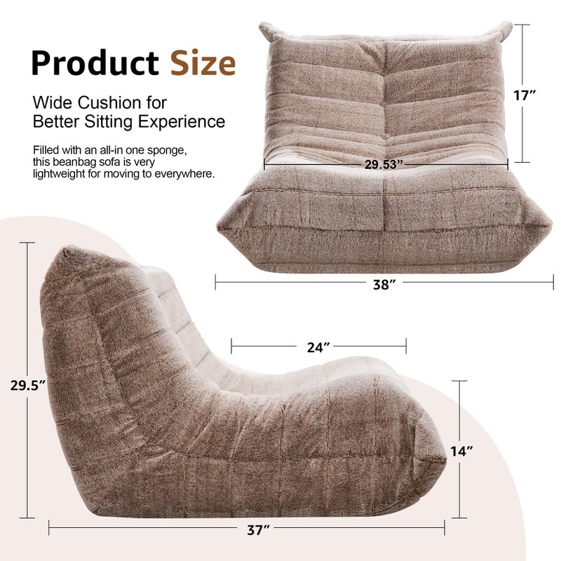 Hobestluk Bean Bag Chairs for Adults Giant Bean Bag Chair Memory Foam BeanBag Chair Bean Bag Sofa with Filler Faux Fur Fireside Beanbags Lazy Sofa for Living Room Bedroom Office (Brown Plush, Single) - Image 2