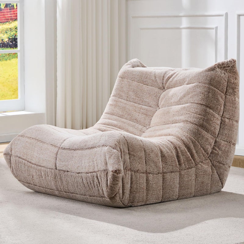 Hobestluk Bean Bag Chairs for Adults Giant Bean Bag Chair Memory Foam BeanBag Chair Bean Bag Sofa with Filler Faux Fur Fireside Beanbags Lazy Sofa for Living Room Bedroom Office (Brown Plush, Single) - Image 1