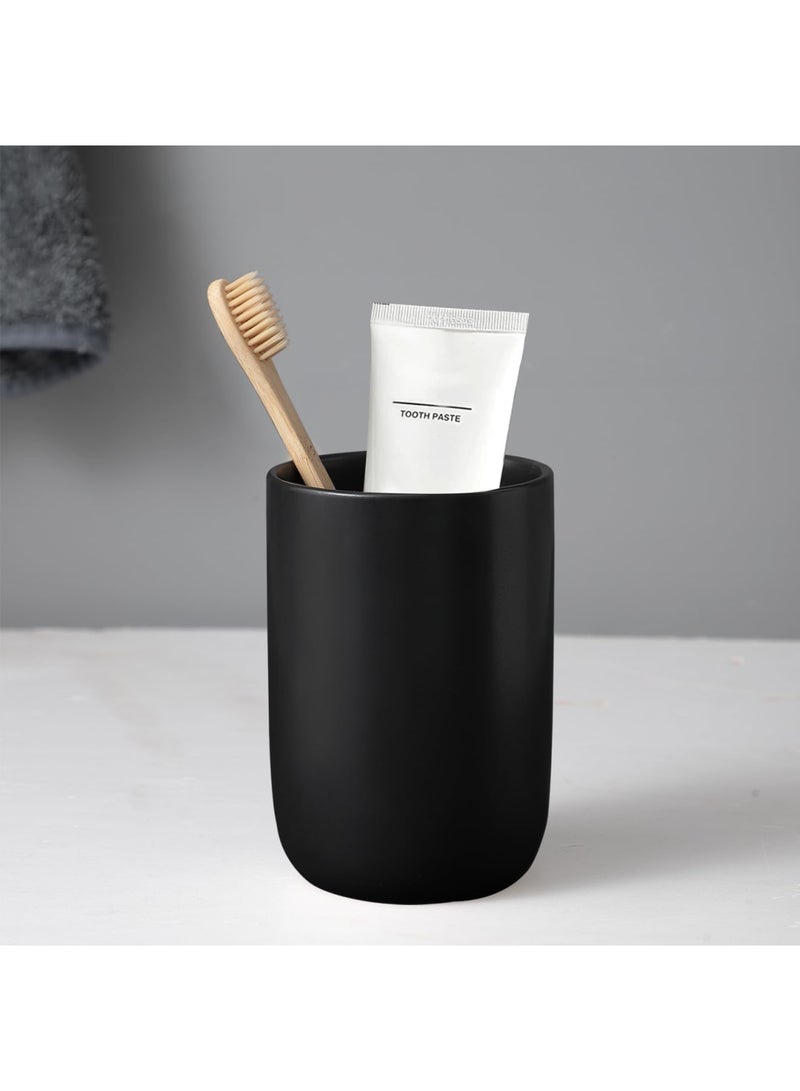 SYOSI Toothbrush Holder for Bathroom - 1 Ceramic Toothbrush Cup, Reusable Toothpaste and Mouthwash Holder, Bathroom Countertop Organizer, Space Saving, Stylish Design for Daily Use (Matte Black) - Image 1