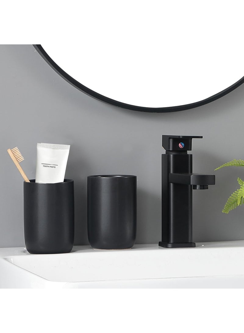 SYOSI Toothbrush Holder for Bathroom - 1 Ceramic Toothbrush Cup, Reusable Toothpaste and Mouthwash Holder, Bathroom Countertop Organizer, Space Saving, Stylish Design for Daily Use (Matte Black) - Image 3