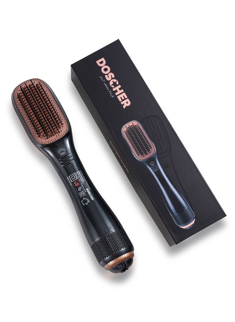DOSCHER - 1200 Watt Hair Dryer Brush Ceramic Dryer And Styler 2 In 1 Professional Black/Beige - Image 1