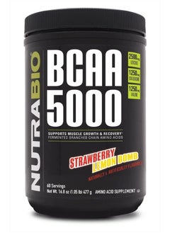 BCAA 5000 Powder - Vegan Fermented BCAAs - Supports Lean Muscle Growth, Recovery, Endurance - Zero Fat, Sugar, and Carbs - 60 Servings - Strawberry Lemon Bomb