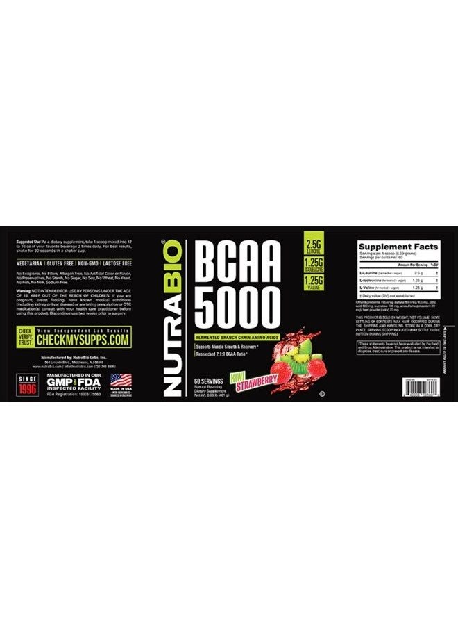 NutraBio - BCAA 5000 Powder - Vegan Fermented BCAAs - Supports Lean Muscle Growth, Recovery, Endurance - Zero Fat, Sugar, and Carbs - 60 Servings - Strawberry Lemon Bomb - Image 1
