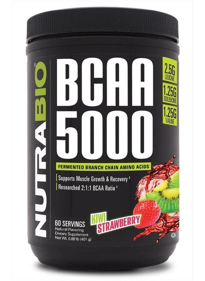 NutraBio - BCAA 5000 Powder - Vegan Fermented BCAAs - Supports Lean Muscle Growth, Recovery, Endurance - Zero Fat, Sugar, and Carbs - 60 Servings - Strawberry Lemon Bomb - Image 1