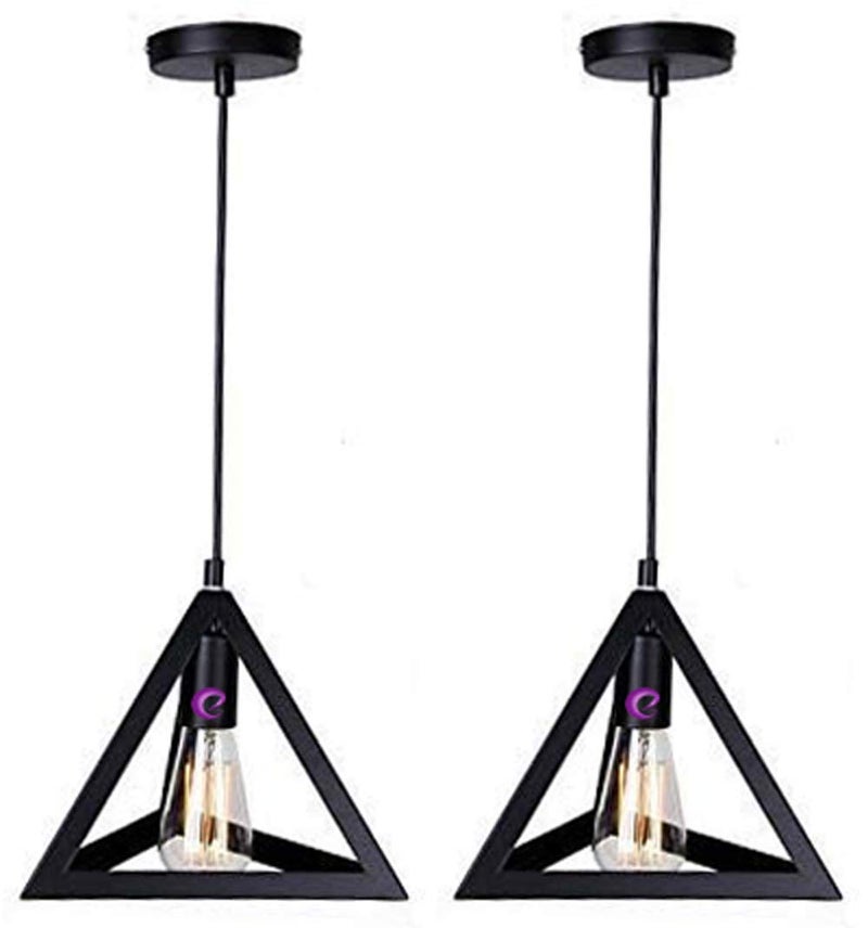 GreyWings Modern Triangle Hanging Pendant Light for Ceiling, Black Metal, Antique Décor, E-27 Holder, (Bulb is not Included) Pack of 2 - Image 2