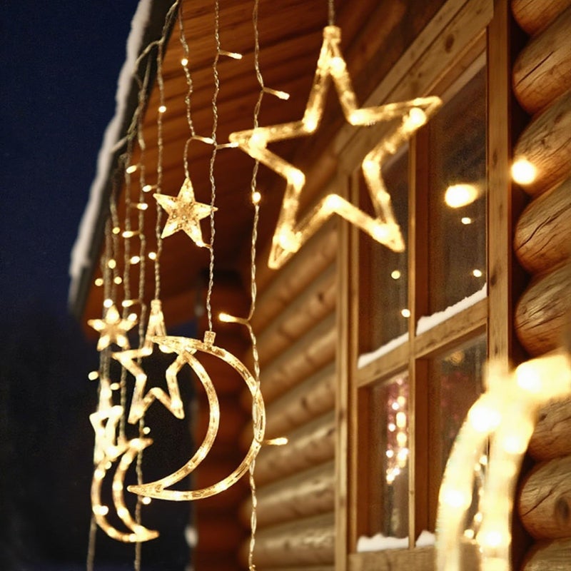 SCIENISH 3.5M Decorative Starry String LED Night String Lights Stars Shaped And Moon Curtain Decorative Lights Holiday Decoration Ramadan Gift，USB and Battery Powered (Warm White, Battery+USB) - Image 4
