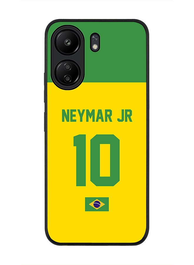 Stylizedd Rugged Black Edge Case for Xiaomi Redmi 13C 4G, Slim fit Flexible Case Cover - Football Team - Brazil, Player Name - Neymar Jr - Image 1