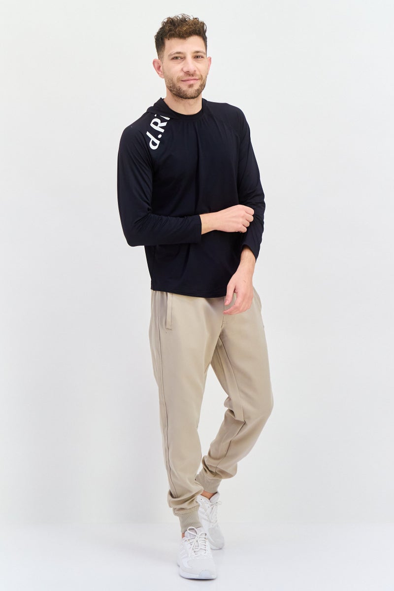 D RT Men Hooded Brand Logo Sweatshirt, Black - Image 4