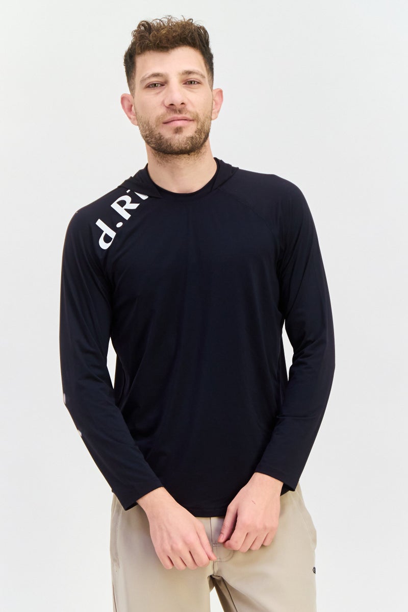 D RT Men Hooded Brand Logo Sweatshirt, Black - Image 1