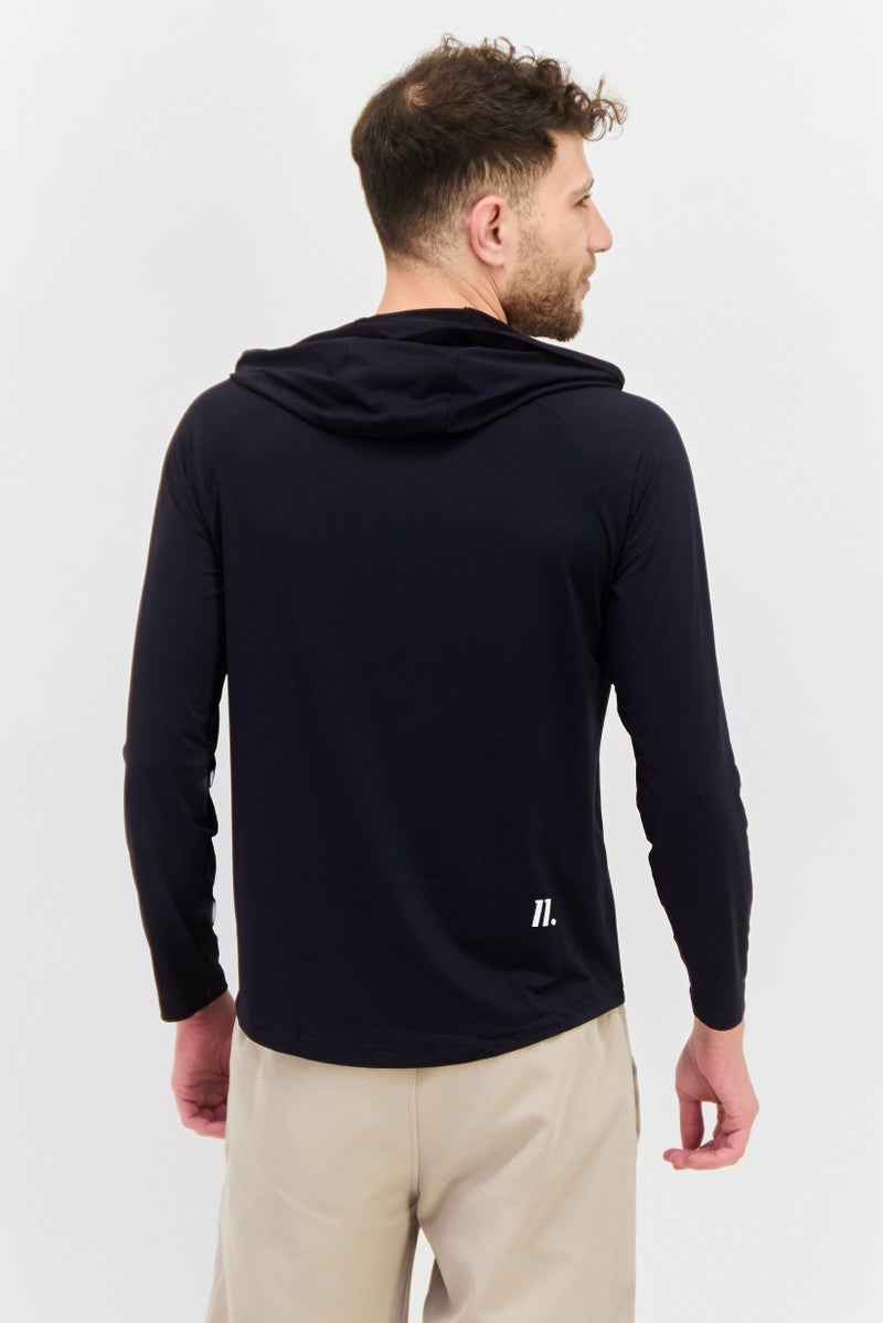 D RT Men Hooded Brand Logo Sweatshirt, Black - Image 3