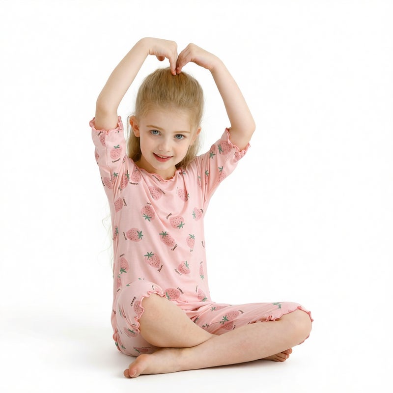 Kids Pajama Set Short Sleeve Shorts Summer Modal Cotton Sleepwear - Image 1