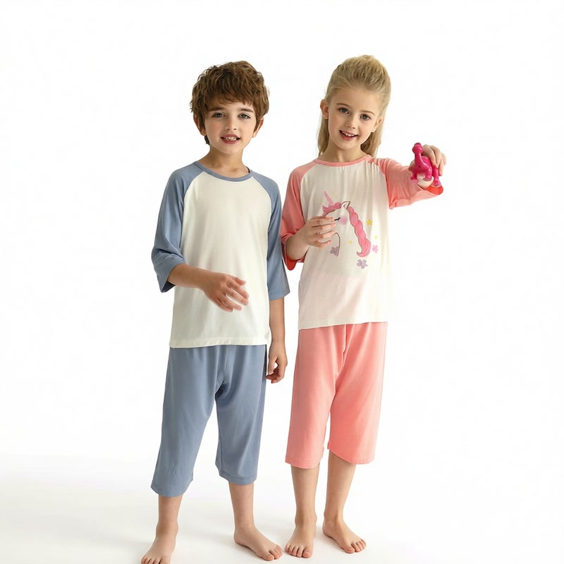 Kids Pajama Set Short Sleeve Shorts Summer Modal Cotton Sleepwear - Image 2