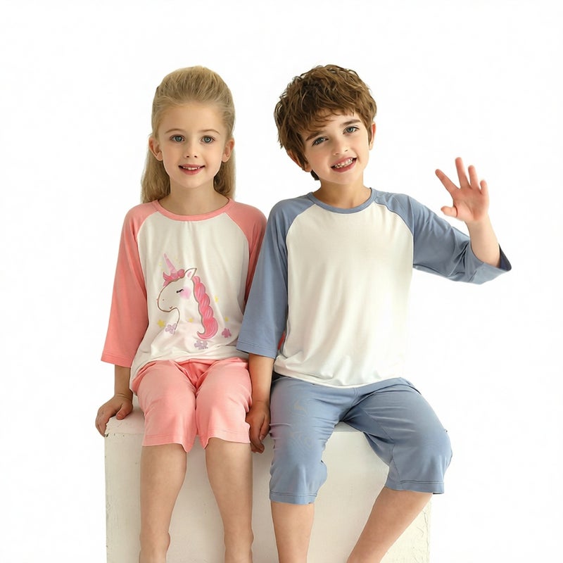 Kids Pajama Set Short Sleeve Shorts Summer Modal Cotton Sleepwear - Image 3