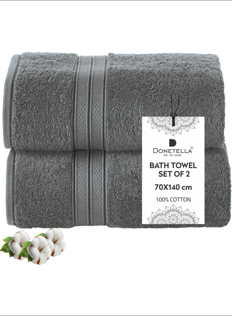 Donetella Premium 100 % Combed Cotton 2-Pcs Bath Towel Set (70 X 140 CM) 600 GSM Large Towel, Highly Absorbent, Quick Dry,Best Towel for Bathroom, Spa And Hotel,White