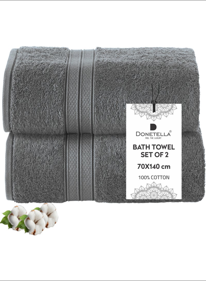 دوناتيلا مجموعة مناشف حمام من القطن الممشط بنسبة 100%، قطعتين (70*140 سم)، منشفة كبيرة 600 جرام لكل متر مربع، عالية الامتصاص، سريعة الجفاف، أفضل منشفة للحمام والمنتجع الصحي والفندق. - Image 1