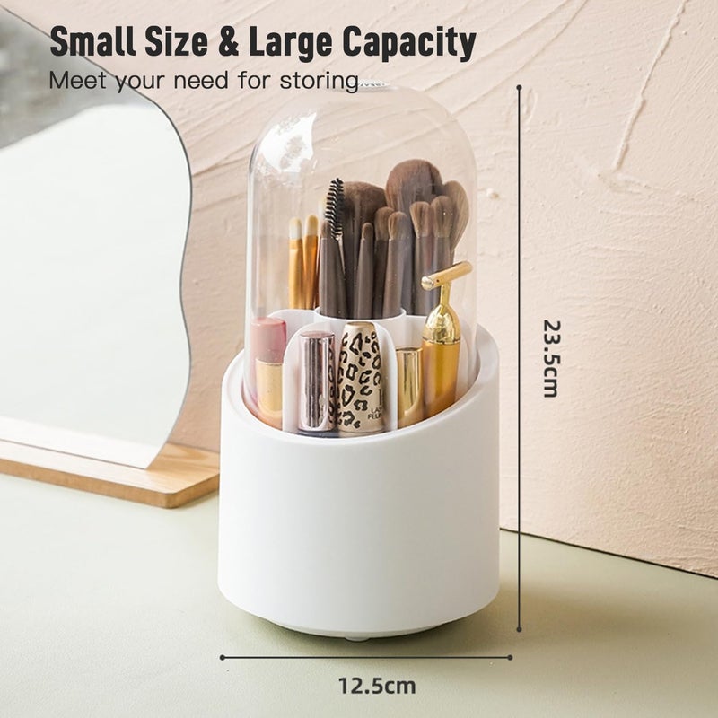 Ncry 360 Rotating Makeup Brush Holders Organizer Transparent Makeup Brush Box With Lid Dust Proof Vanity Desktop Bathroom Counter Cosmetic Accessories Transparent White - Image 3