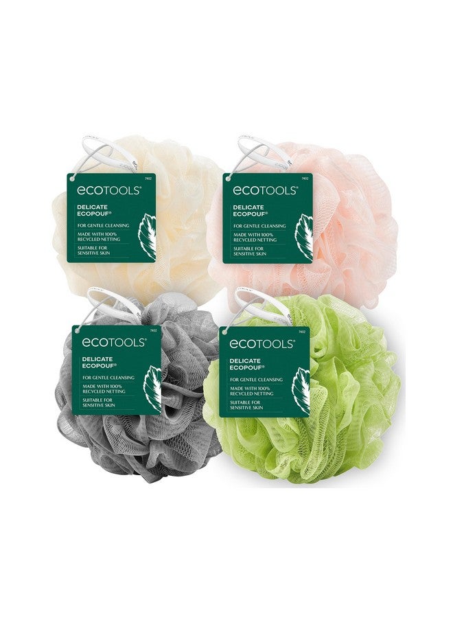 Ecotools Delicate Ecopouf Loofah Sponge For Bath & Shower Pouf With Recycled Netting Gentle Exfoliation Removes Dead Skin Ecofriendly Bath Accessory Crueltyfree Color May Vary 4 Count (60G) - Image 1