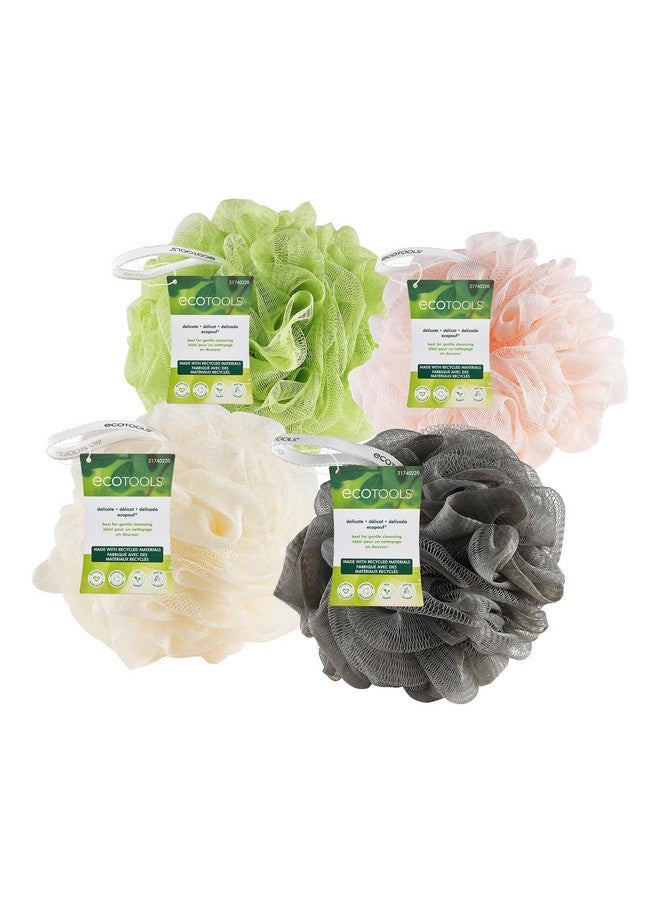 Ecotools Delicate Ecopouf Loofah Sponge For Bath & Shower Pouf With Recycled Netting Gentle Exfoliation Removes Dead Skin Ecofriendly Bath Accessory Crueltyfree Color May Vary 4 Count (60G) - Image 2