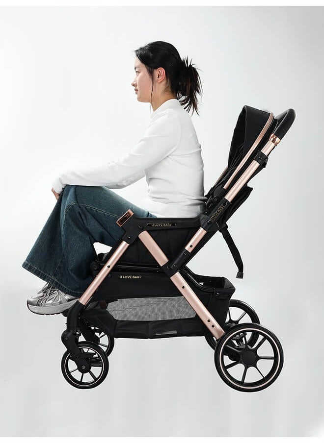Riolio - Two-Way Baby Stroller | Excellent Shock Absorber | Front and Parent Facing | Large Canopy and Seat | 5-Point Harness | Cup Holder | Large Basket | Quick Folding | 0-36 Months |Grey - Image 1