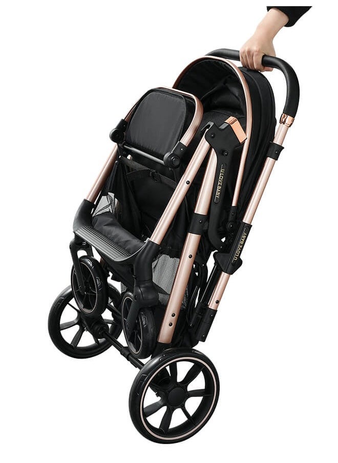 Riolio - Two-Way Baby Stroller | Excellent Shock Absorber | Front and Parent Facing | Large Canopy and Seat | 5-Point Harness | Cup Holder | Large Basket | Quick Folding | 0-36 Months |Grey - Image 1